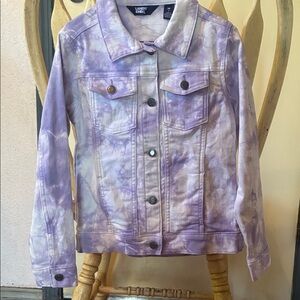 Girls size 8 Lands End lavender and white tie dye denim jacket